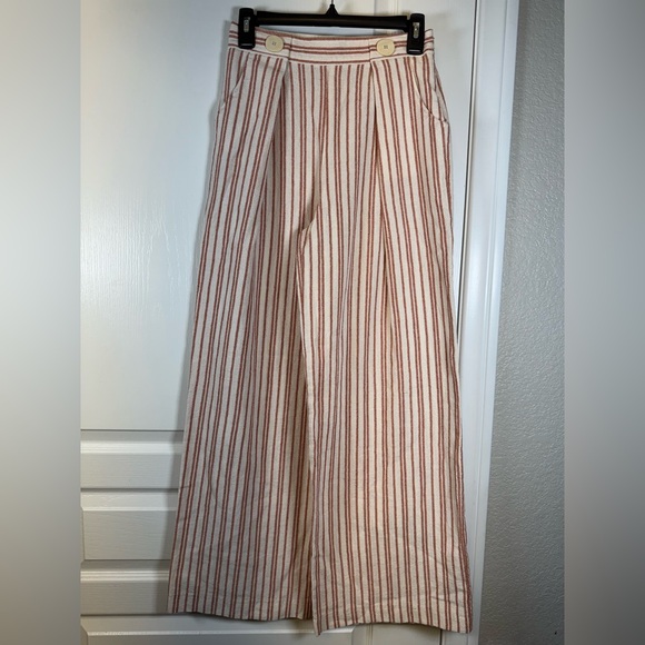TRF Collection Zara Stripe Wide Leg Tan/Dark Red Pants Size XS EUC #5834 - Picture 1 of 4
